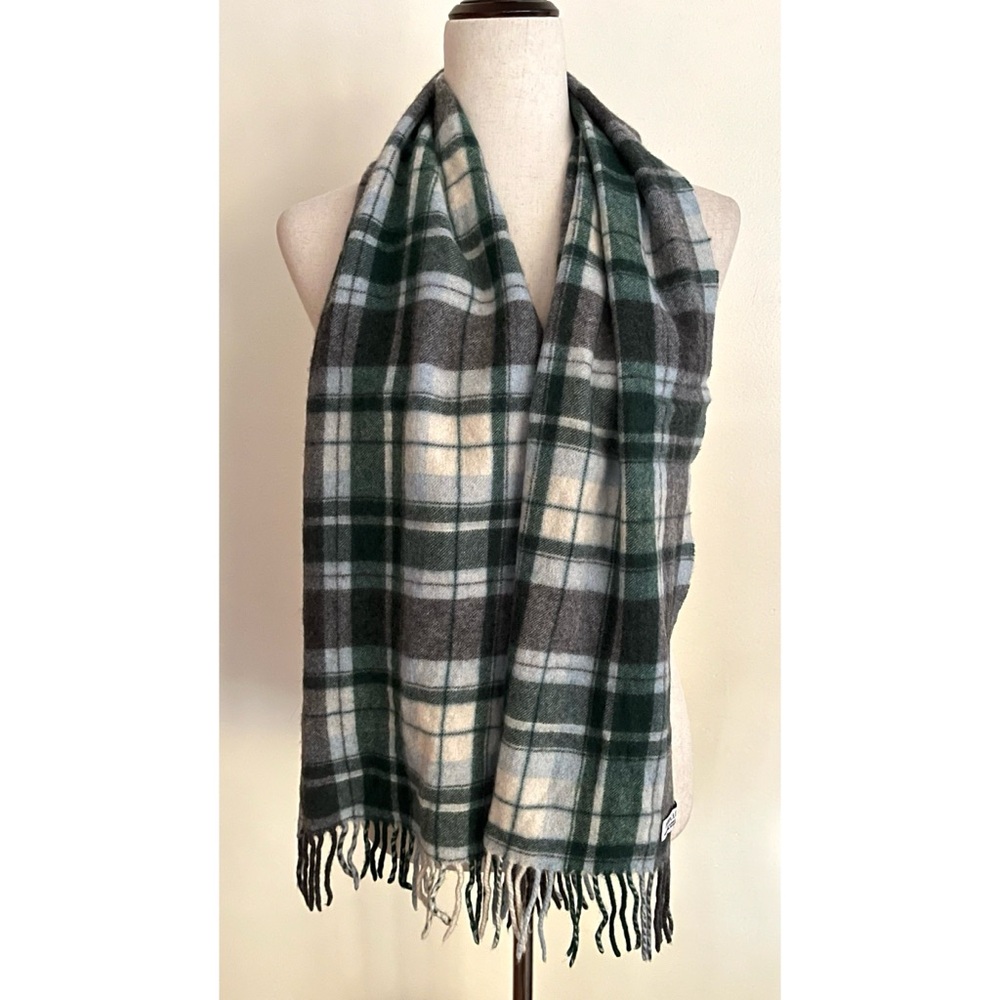 AMICALE 100% Cashmere Scarf Plaid Academia Preppy Tassels Green Blue